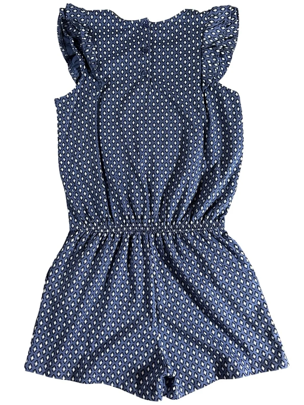 Gymboree Girls Size 8 Navy Geometric Flutter Sleeve Romper Pockets